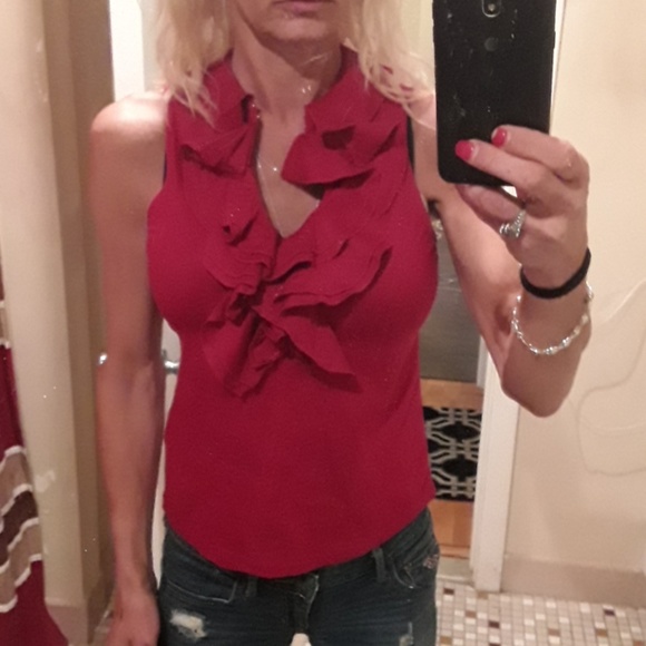 '❤Xmas-Ralph Lauren Red Ruffle Top - Picture 3 of 7